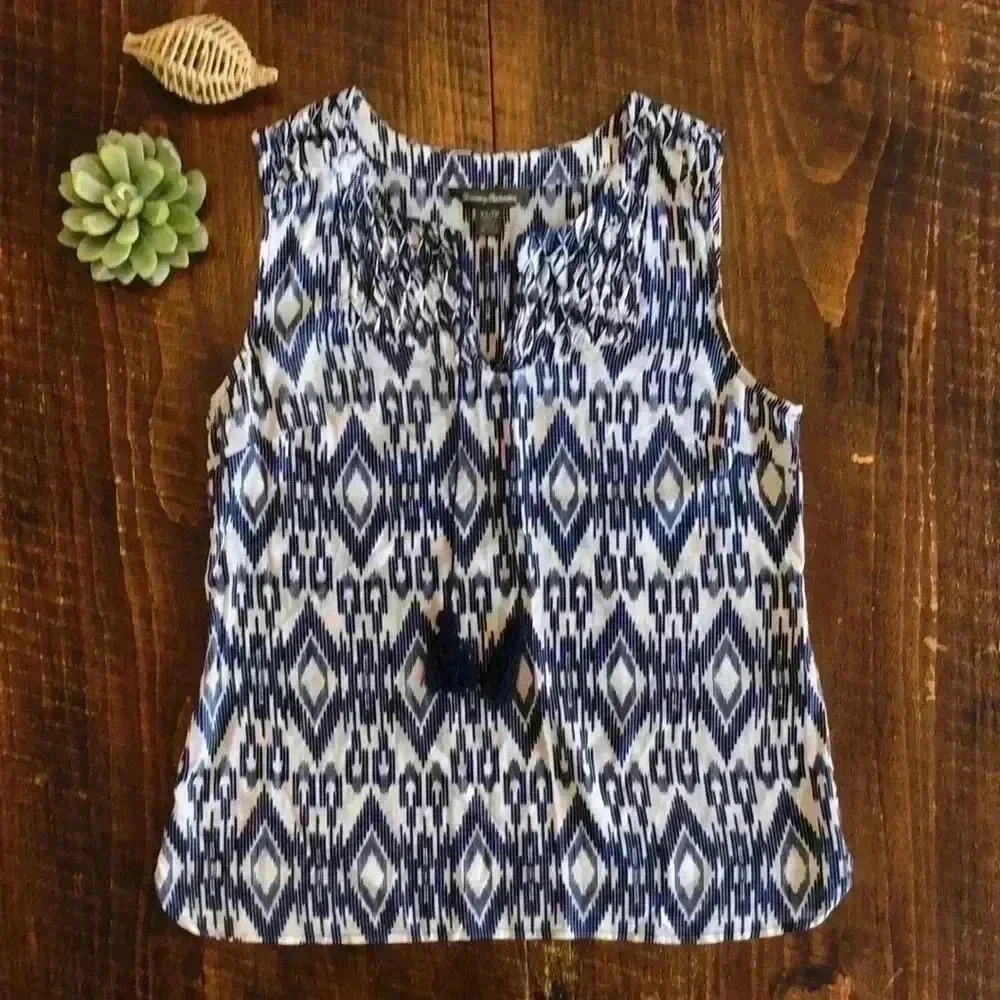 Tommy Bahama | Blue Avec Ikat Print Sleeveless Top - Picture 2 of 6